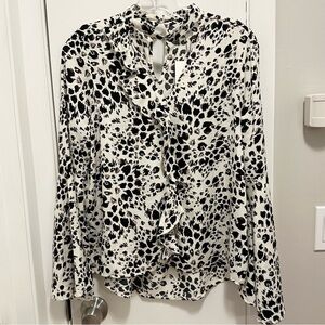 Jack BB Dakota Animal Print Ruffle Blouse Top S Choker Bell Slv NWT ivory black
